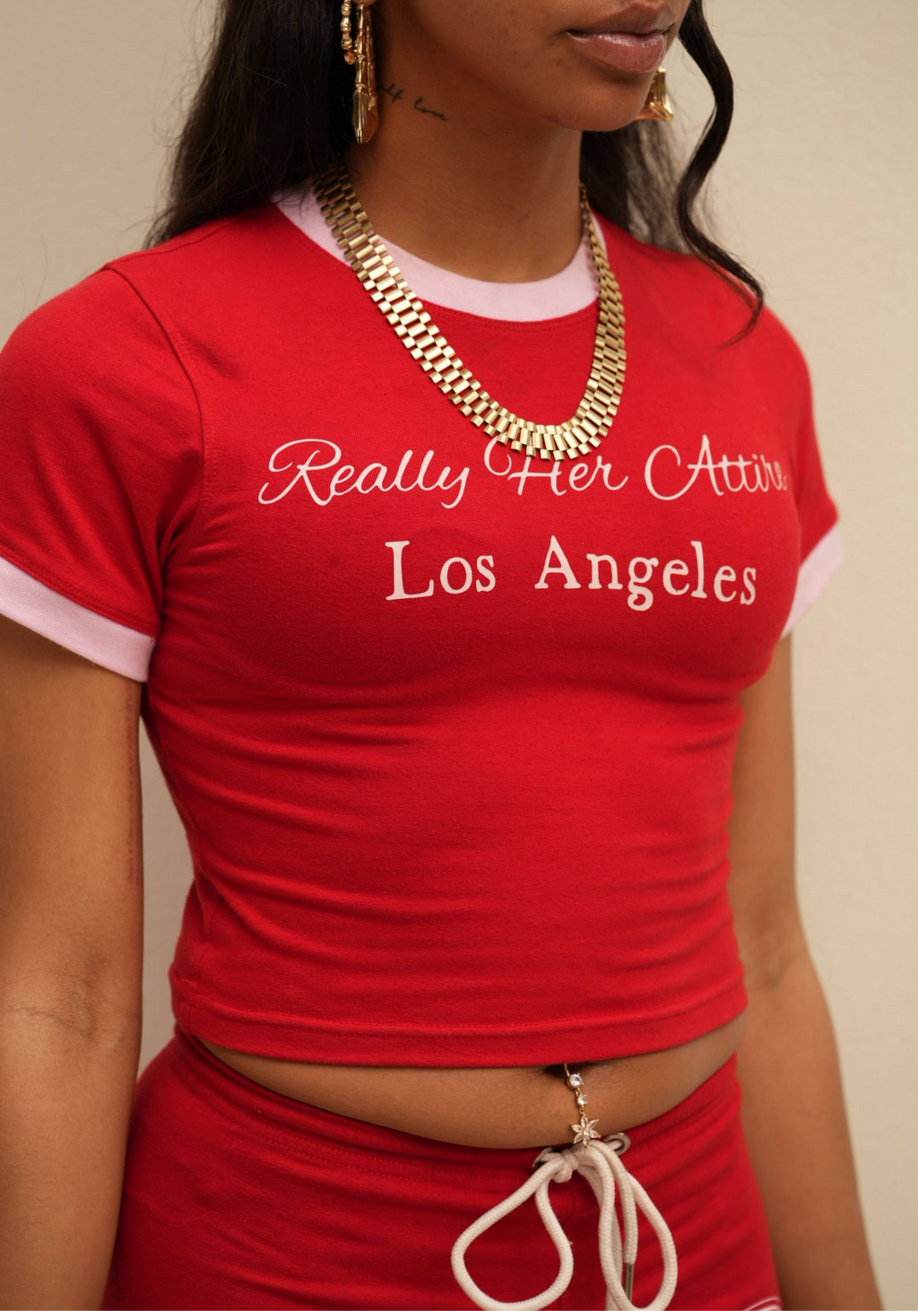 Really her attire “RED” baby tee set